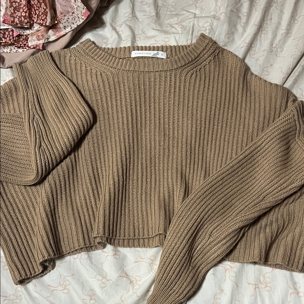 Altar'd State Taupe Ribbed Sweater
